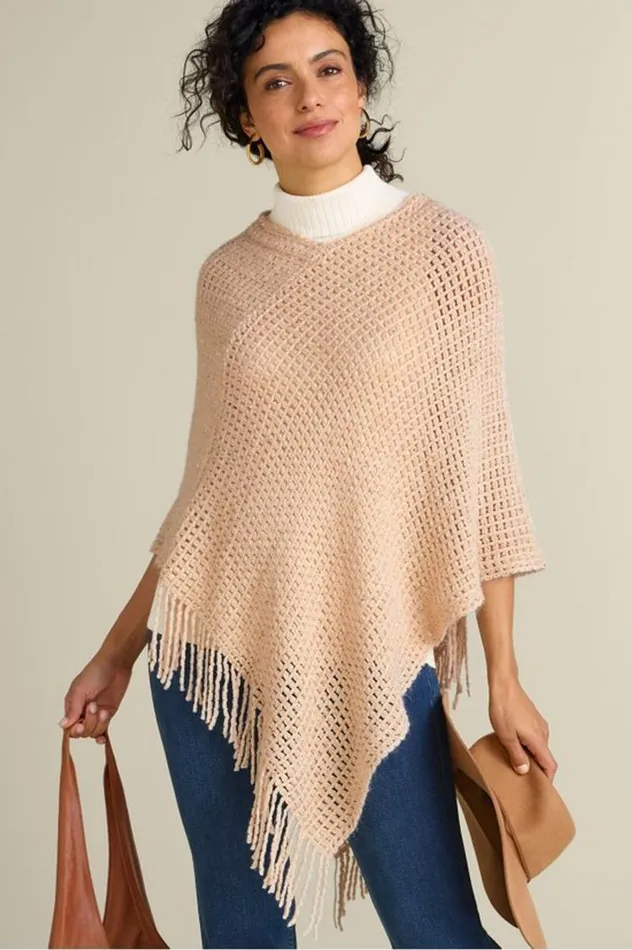 Women Touch Of Sparkle Poncho Oatmeal Soft Surroundings Toppers