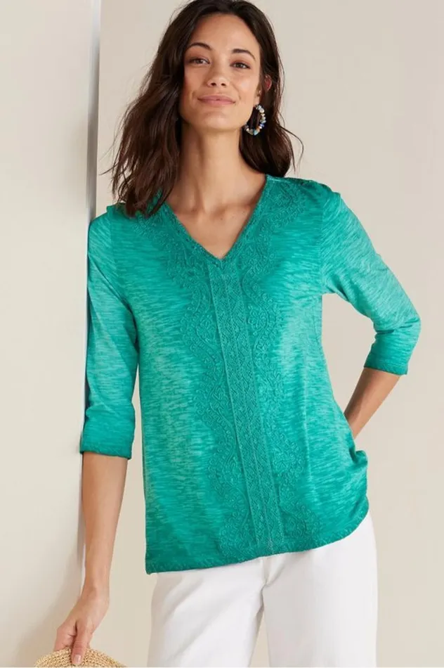 Women Trevi Lace Top Jewel Green Soft Surroundings Tops