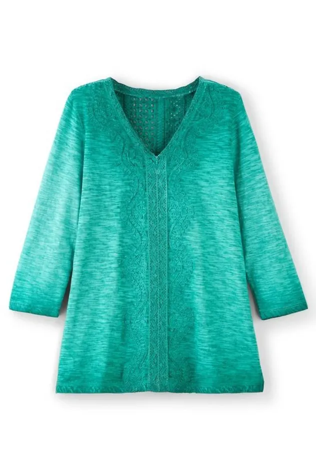 Women Trevi Lace Top Jewel Green Soft Surroundings Tops Women Trevi Lace Top Jewel Green Soft Surroundings Tops