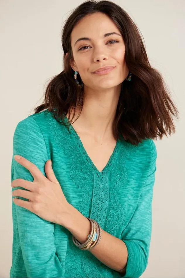 Women Trevi Lace Top Jewel Green Soft Surroundings Tops Women Trevi Lace Top Jewel Green Soft Surroundings Tops