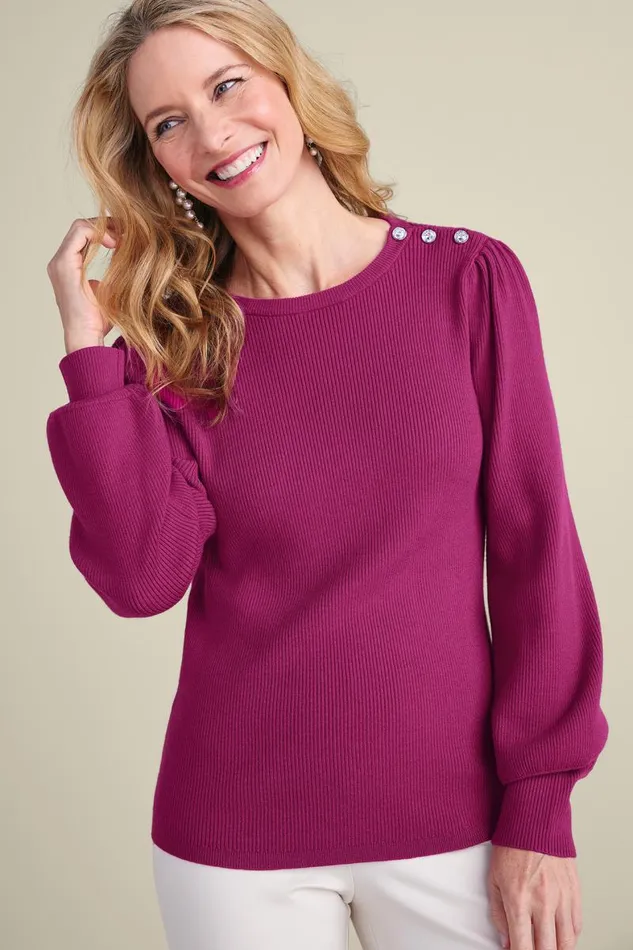 Women Tyla Button Shoulder Sweater Festival Fuschia Soft Surroundings Tops Women Tyla Button Shoulder Sweater Festival Fuschia Soft Surroundings Tops