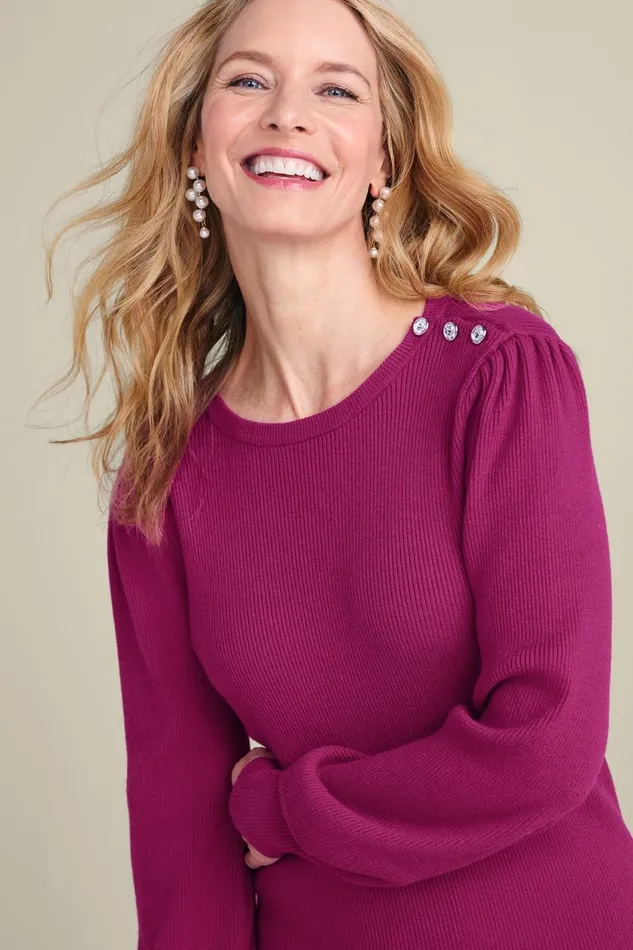 Women Tyla Button Shoulder Sweater Festival Fuschia Soft Surroundings Tops Women Tyla Button Shoulder Sweater Festival Fuschia Soft Surroundings Tops