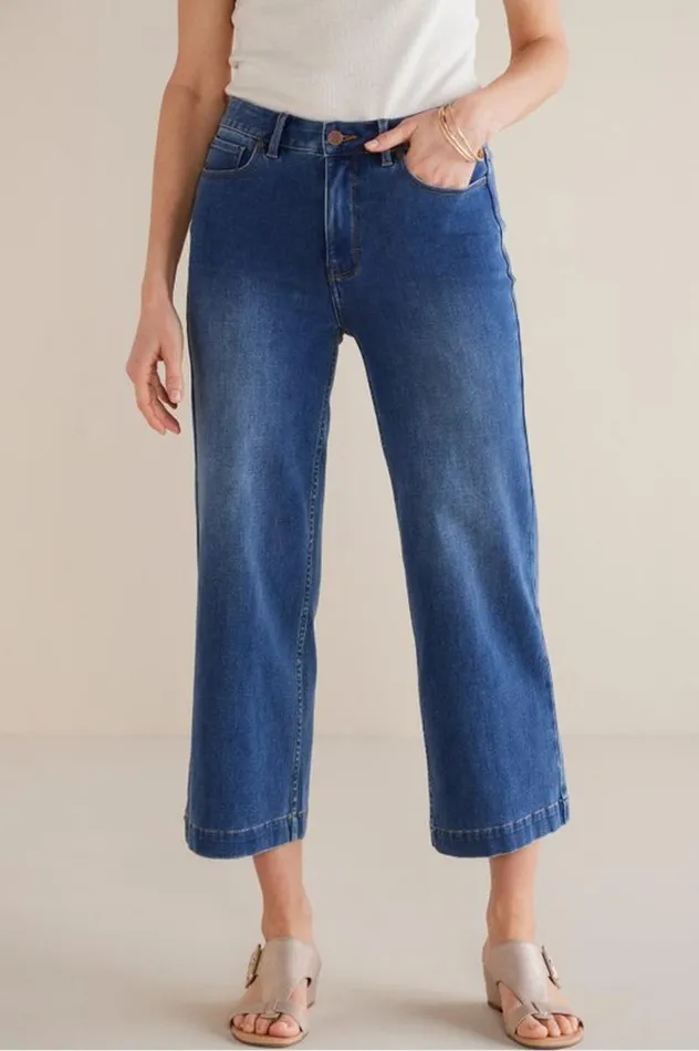 Women Ultimate Denim Wide Leg Crop Jeans Mirror Lake Wash Soft Surroundings Jeans Women Ultimate Denim Wide Leg Crop Jeans Mirror Lake Wash Soft Surroundings Jeans