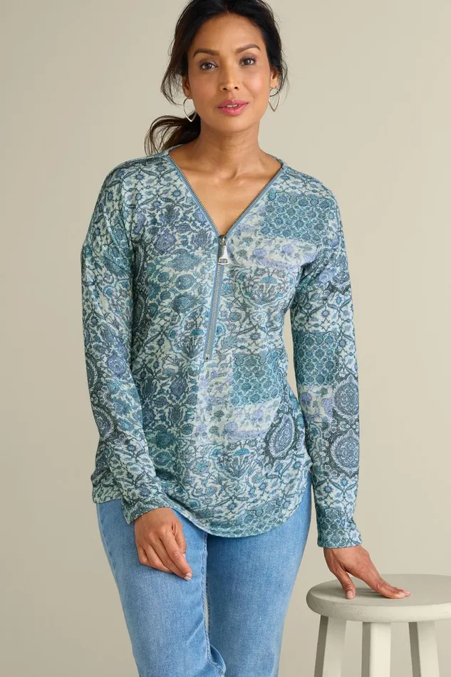 Women Valentina Zip Sweater Sangria Red Soft Surroundings Tops
