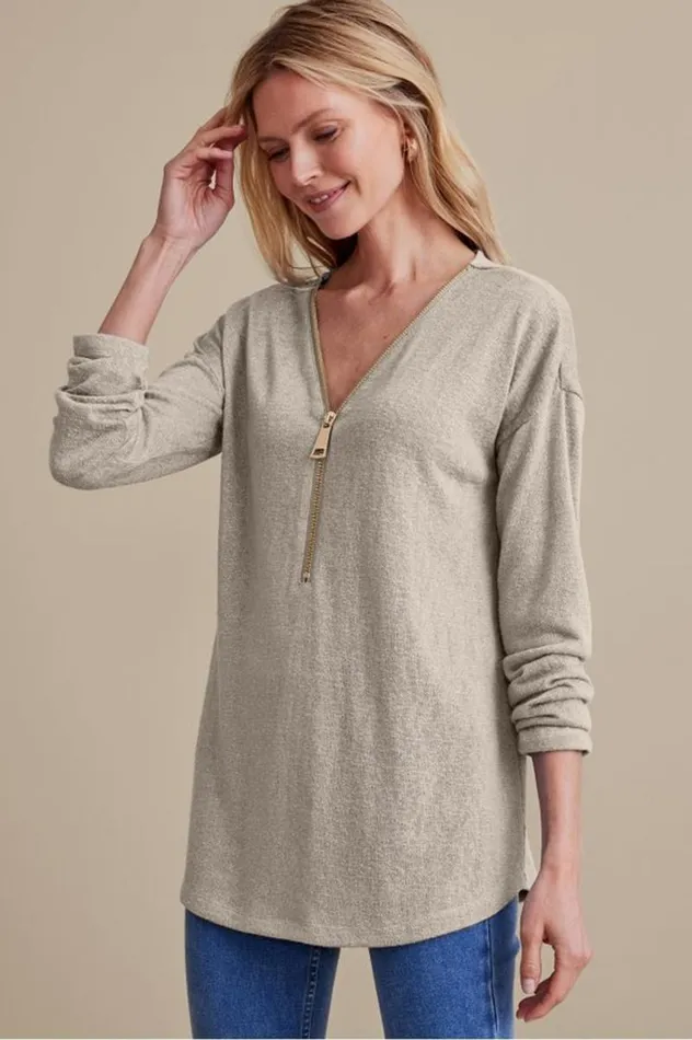 Women Valentina Zip Sweater Sangria Red Soft Surroundings Tops Women Valentina Zip Sweater Sangria Red Soft Surroundings Tops