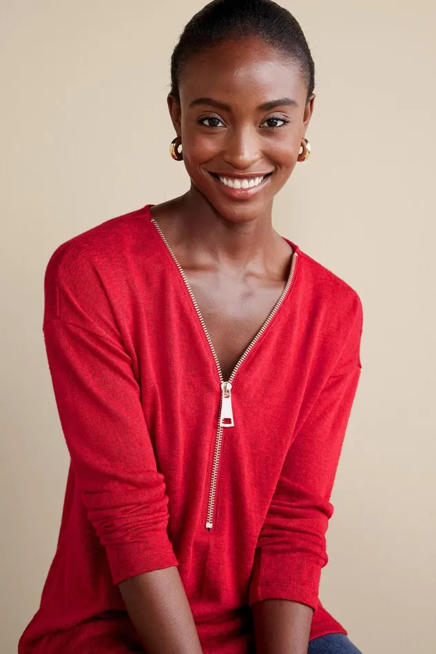 Women Valentina Zip Sweater Sangria Red Soft Surroundings Tops Women Valentina Zip Sweater Sangria Red Soft Surroundings Tops