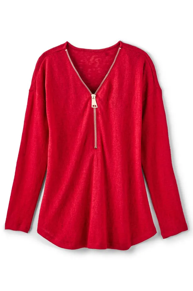 Women Valentina Zip Sweater Sangria Red Soft Surroundings Tops Women Valentina Zip Sweater Sangria Red Soft Surroundings Tops