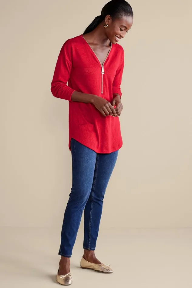 Women Valentina Zip Sweater Sangria Red Soft Surroundings Tops Women Valentina Zip Sweater Sangria Red Soft Surroundings Tops
