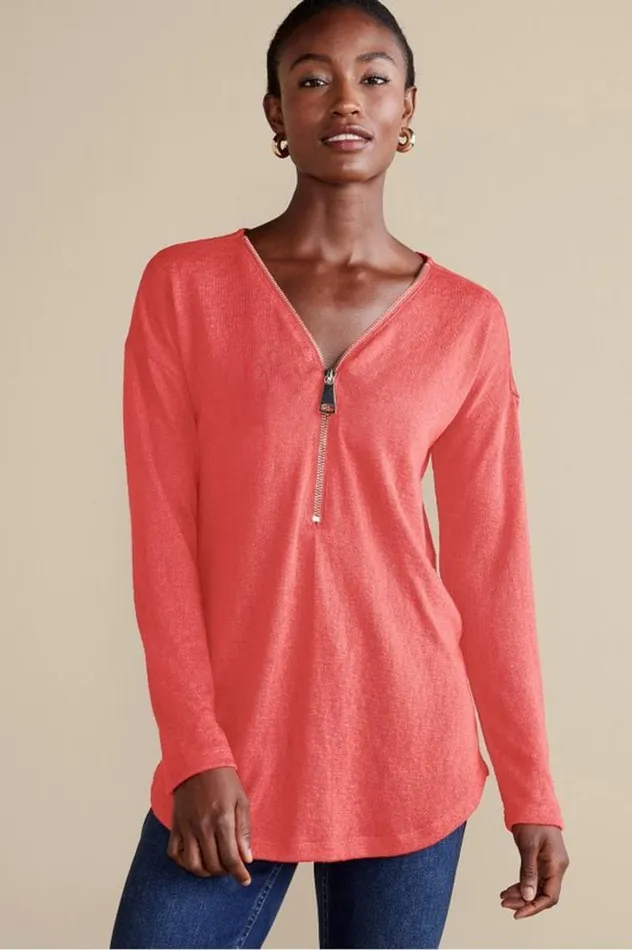 Women Valentina Zip Sweater Sangria Red Soft Surroundings Tops Women Valentina Zip Sweater Sangria Red Soft Surroundings Tops