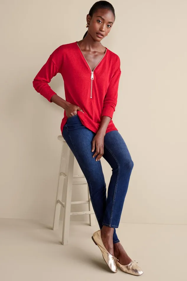 Women Valentina Zip Sweater Sangria Red Soft Surroundings Tops Women Valentina Zip Sweater Sangria Red Soft Surroundings Tops