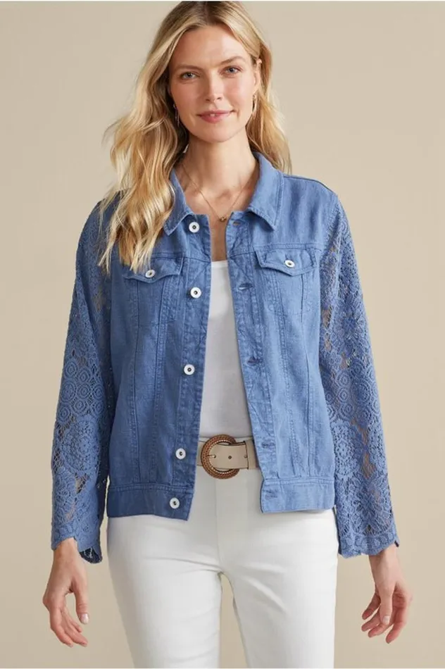 Women Varese Linen Blend Jacket Colony Blue Soft Surroundings Jackets and Coats