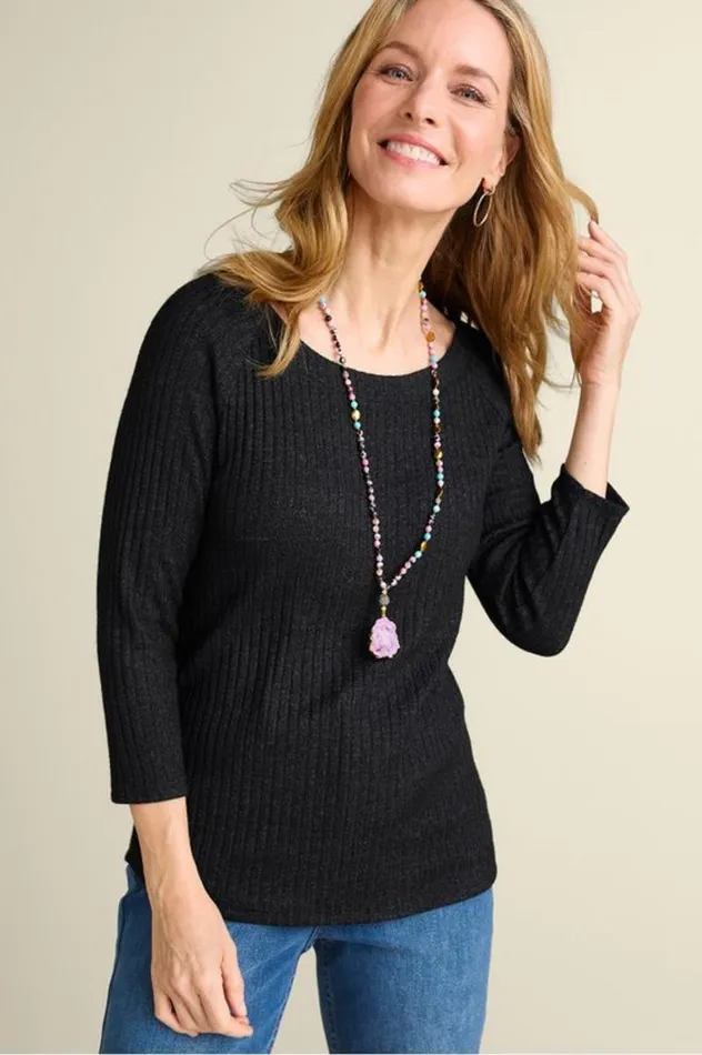 Women Veda Rib Top Washed Black Soft Surroundings Tops
