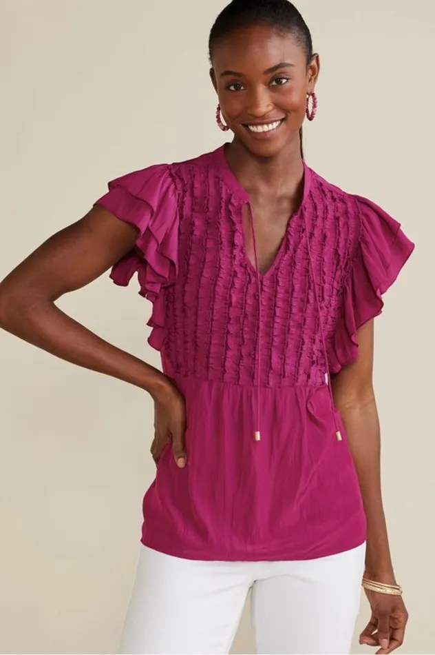 Women Victoria Ruffle Tunic Sangria Soft Surroundings Tops