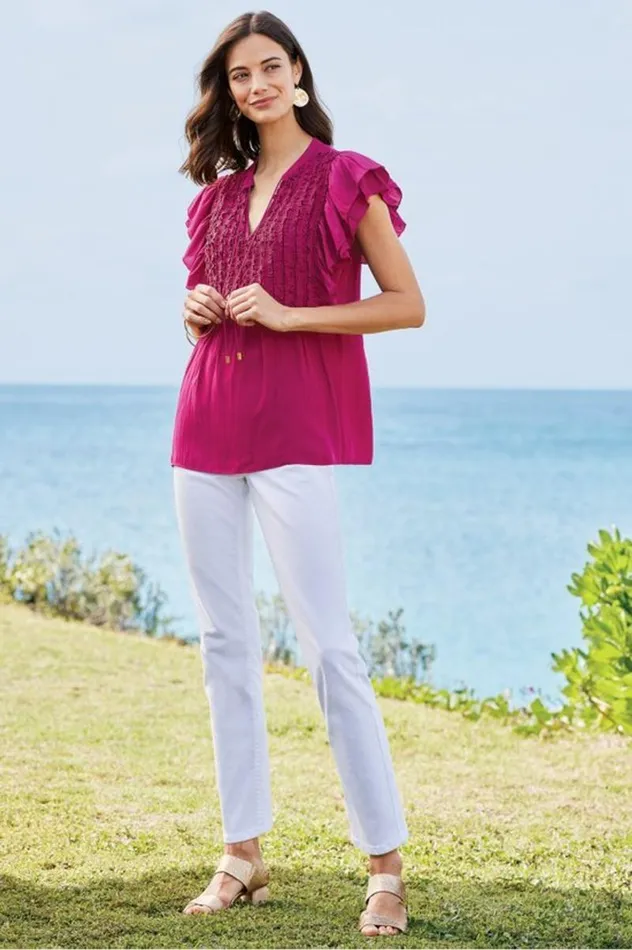 Women Victoria Ruffle Tunic Sangria Soft Surroundings Tops Women Victoria Ruffle Tunic Sangria Soft Surroundings Tops