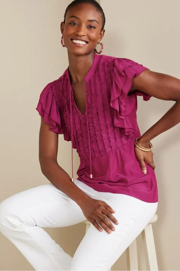 Women Victoria Ruffle Tunic Sangria Soft Surroundings Tops Women Victoria Ruffle Tunic Sangria Soft Surroundings Tops