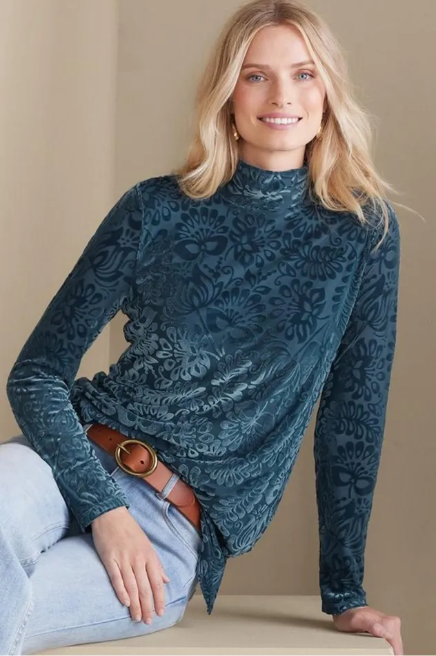 Women Walden Velvet Turtleneck Frozen Fjord Soft Surroundings Tops Women Walden Velvet Turtleneck Frozen Fjord Soft Surroundings Tops