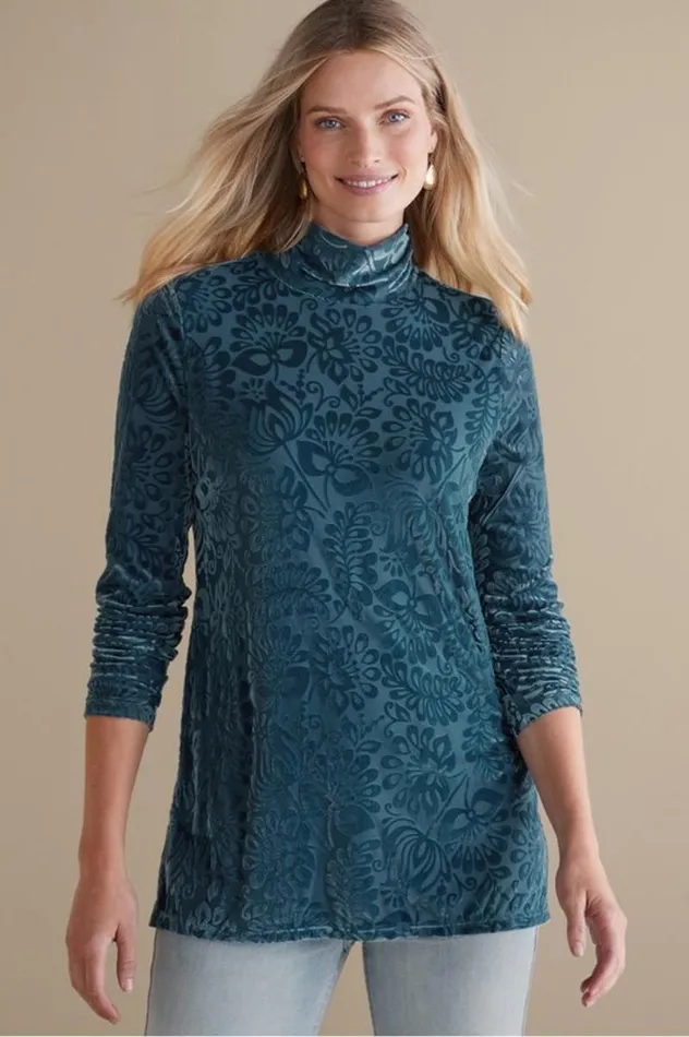 Women Walden Velvet Turtleneck Frozen Fjord Soft Surroundings Tops Women Walden Velvet Turtleneck Frozen Fjord Soft Surroundings Tops