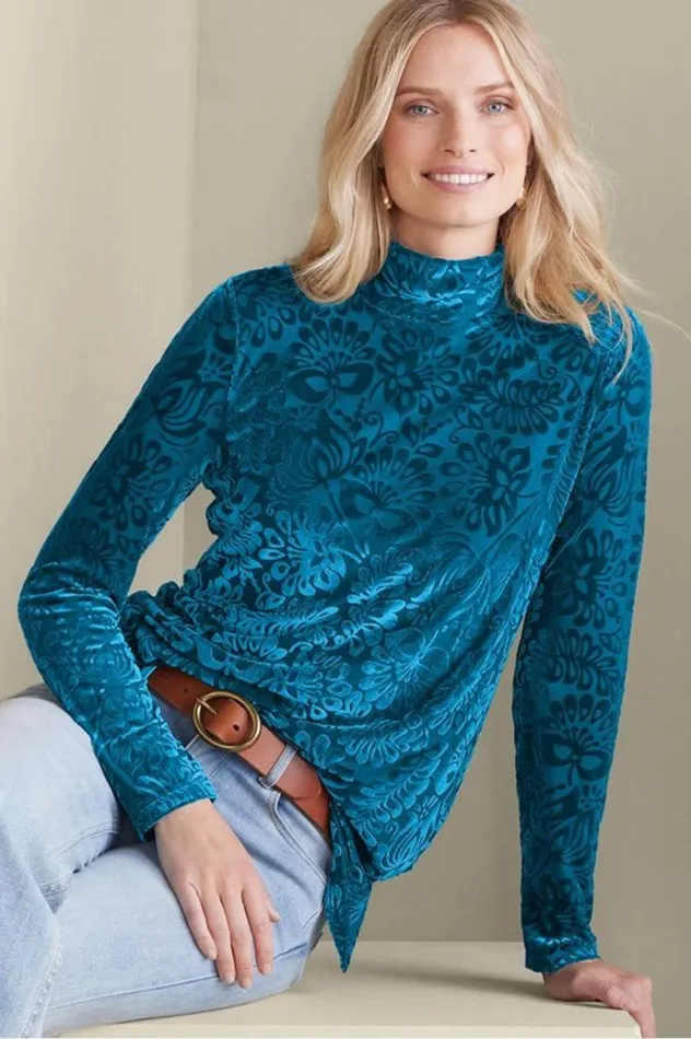 Women Walden Velvet Turtleneck Frozen Fjord Soft Surroundings Tops Women Walden Velvet Turtleneck Frozen Fjord Soft Surroundings Tops