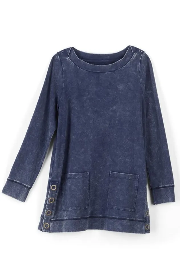Women Washed Make It Snappy Pullover Denim Blue Soft Surroundings Tops Women Washed Make It Snappy Pullover Denim Blue Soft Surroundings Tops