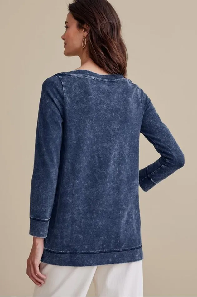 Women Washed Make It Snappy Pullover Denim Blue Soft Surroundings Tops Women Washed Make It Snappy Pullover Denim Blue Soft Surroundings Tops