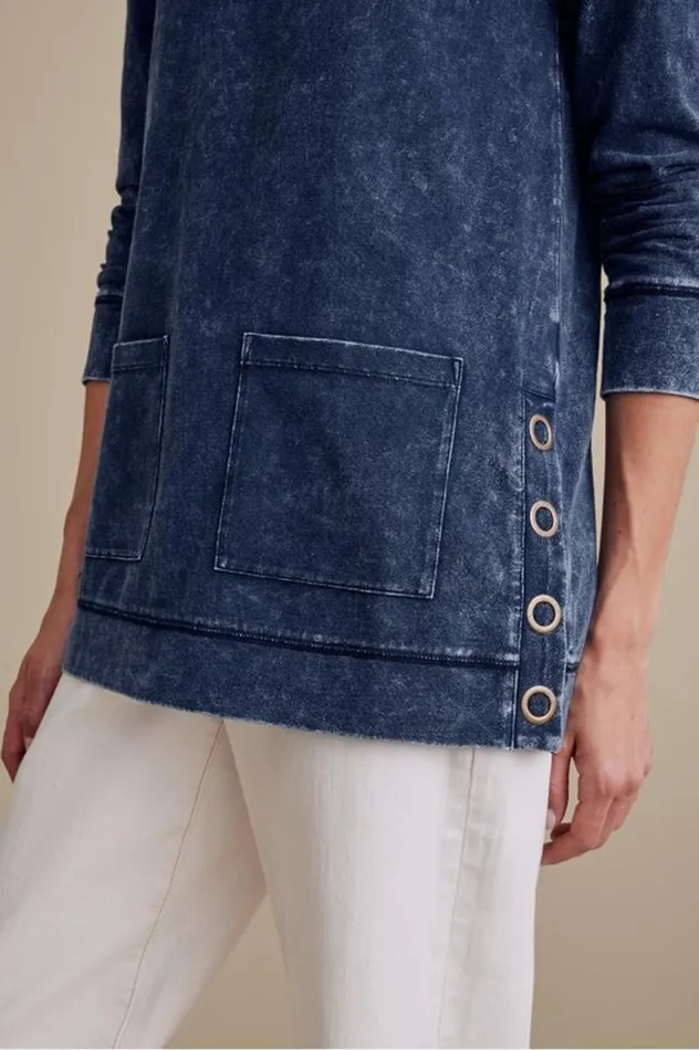 Women Washed Make It Snappy Pullover Denim Blue Soft Surroundings Tops Women Washed Make It Snappy Pullover Denim Blue Soft Surroundings Tops