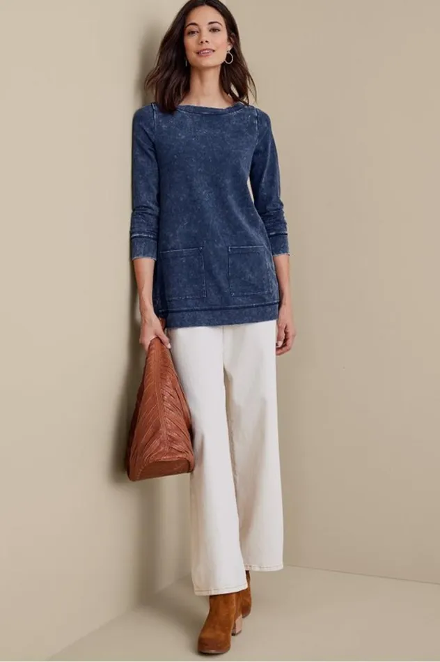 Women Washed Make It Snappy Pullover Denim Blue Soft Surroundings Tops Women Washed Make It Snappy Pullover Denim Blue Soft Surroundings Tops