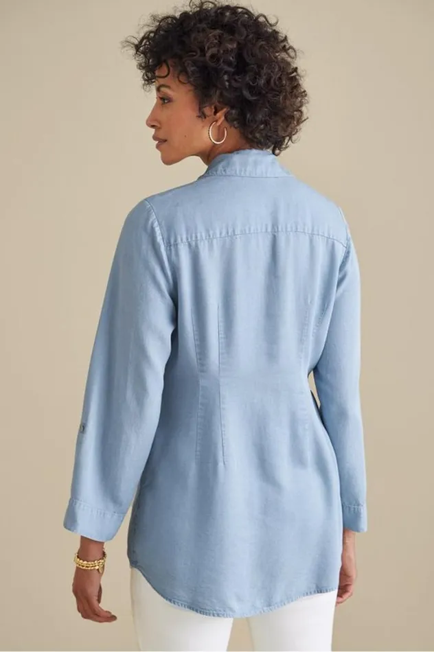 Women Washed Tencel Tunic Light Wash Denim Soft Surroundings Tops Women Washed Tencel Tunic Light Wash Denim Soft Surroundings Tops