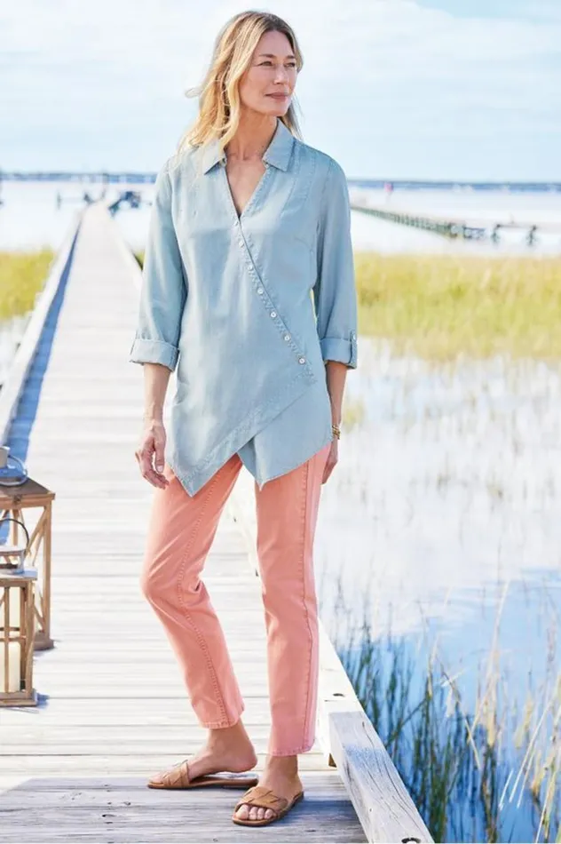 Women Washed Tencel Tunic Light Wash Denim Soft Surroundings Tops Women Washed Tencel Tunic Light Wash Denim Soft Surroundings Tops