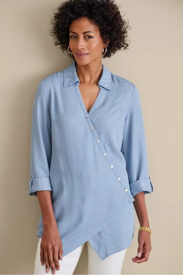 Women Washed Tencel Tunic Light Wash Denim Soft Surroundings Tops Women Washed Tencel Tunic Light Wash Denim Soft Surroundings Tops