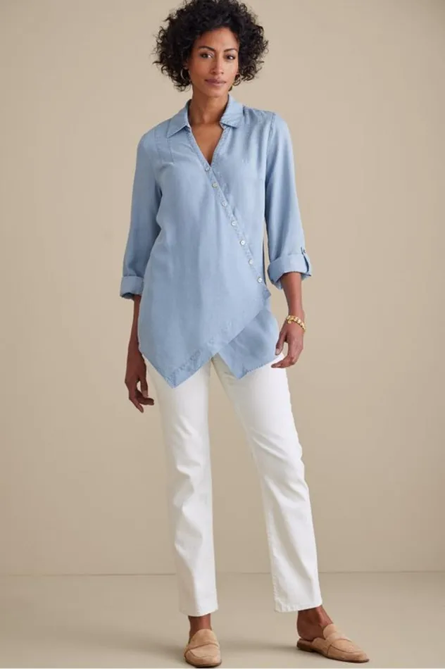 Women Washed Tencel Tunic Light Wash Denim Soft Surroundings Tops Women Washed Tencel Tunic Light Wash Denim Soft Surroundings Tops