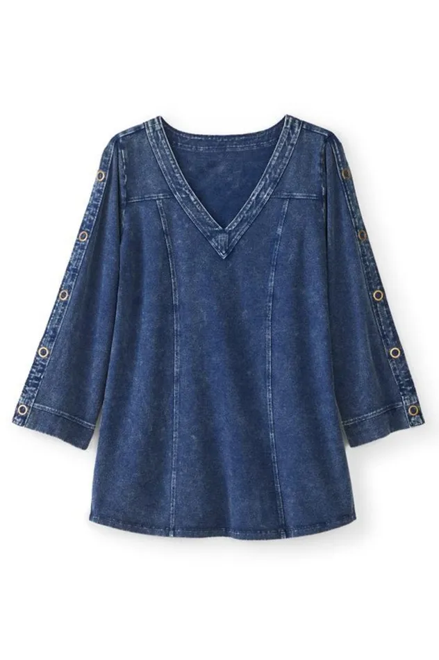 Women Wilma Washed Knit Denim Tunic Denim Blue Soft Surroundings Tops Women Wilma Washed Knit Denim Tunic Denim Blue Soft Surroundings Tops