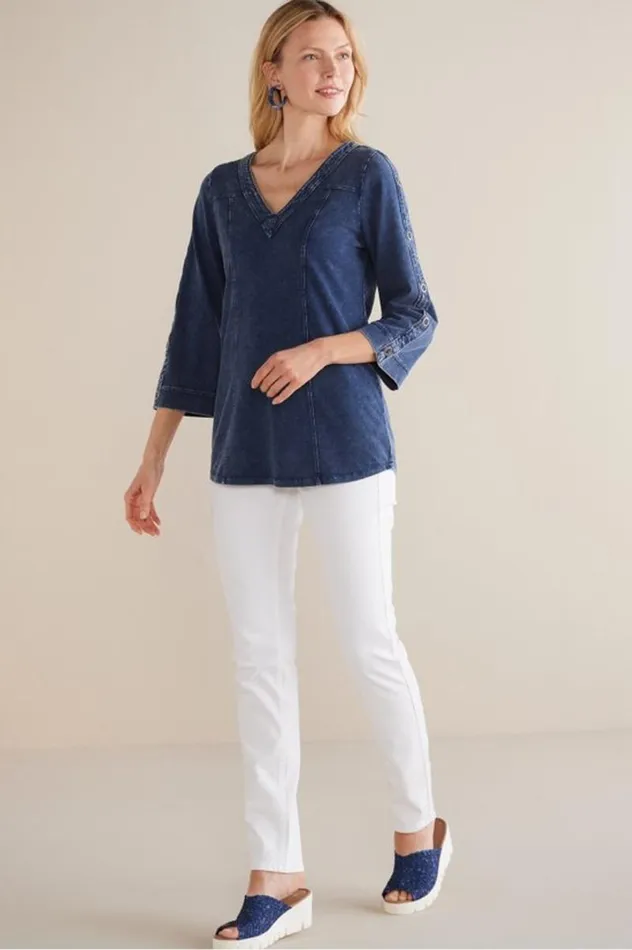 Women Wilma Washed Knit Denim Tunic Denim Blue Soft Surroundings Tops Women Wilma Washed Knit Denim Tunic Denim Blue Soft Surroundings Tops