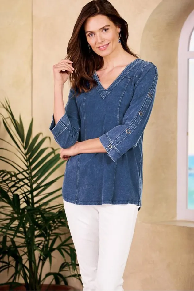 Women Wilma Washed Knit Denim Tunic Denim Blue Soft Surroundings Tops Women Wilma Washed Knit Denim Tunic Denim Blue Soft Surroundings Tops