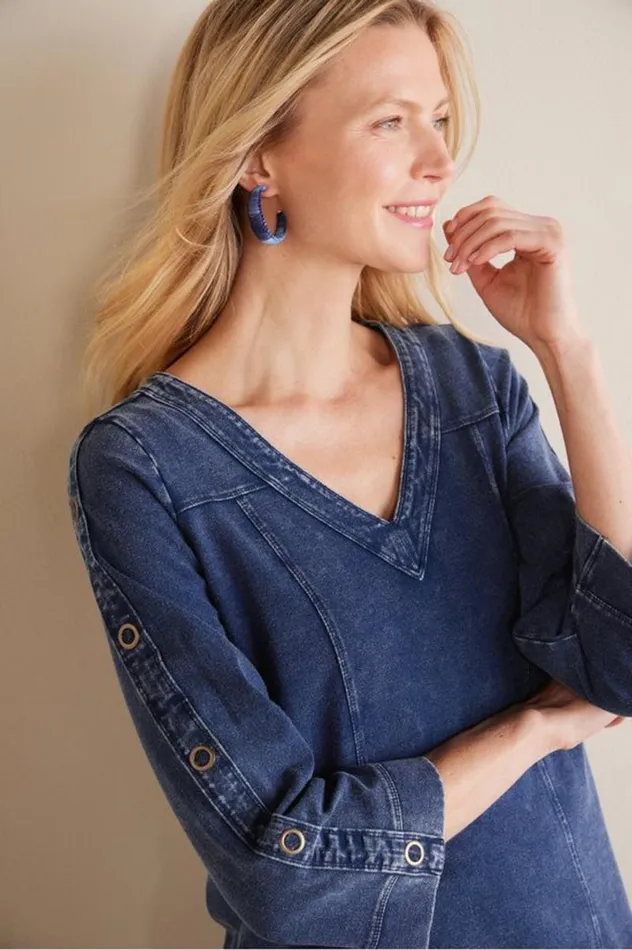 Women Wilma Washed Knit Denim Tunic Denim Blue Soft Surroundings Tops Women Wilma Washed Knit Denim Tunic Denim Blue Soft Surroundings Tops