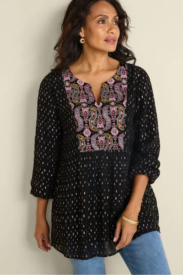 Women Wynn Shimmer Tunic Black Soft Surroundings Tops