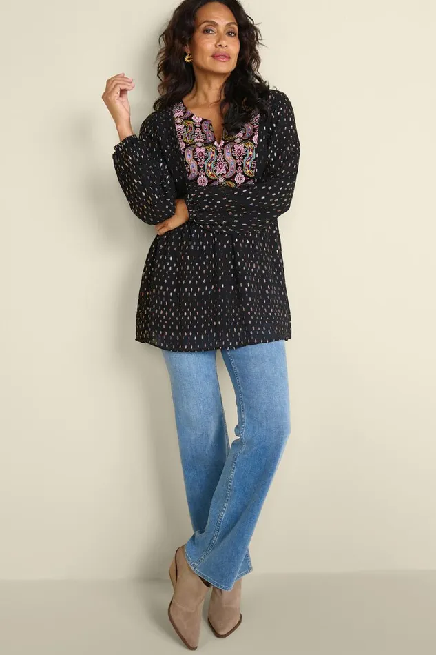 Women Wynn Shimmer Tunic Black Soft Surroundings Tops Women Wynn Shimmer Tunic Black Soft Surroundings Tops
