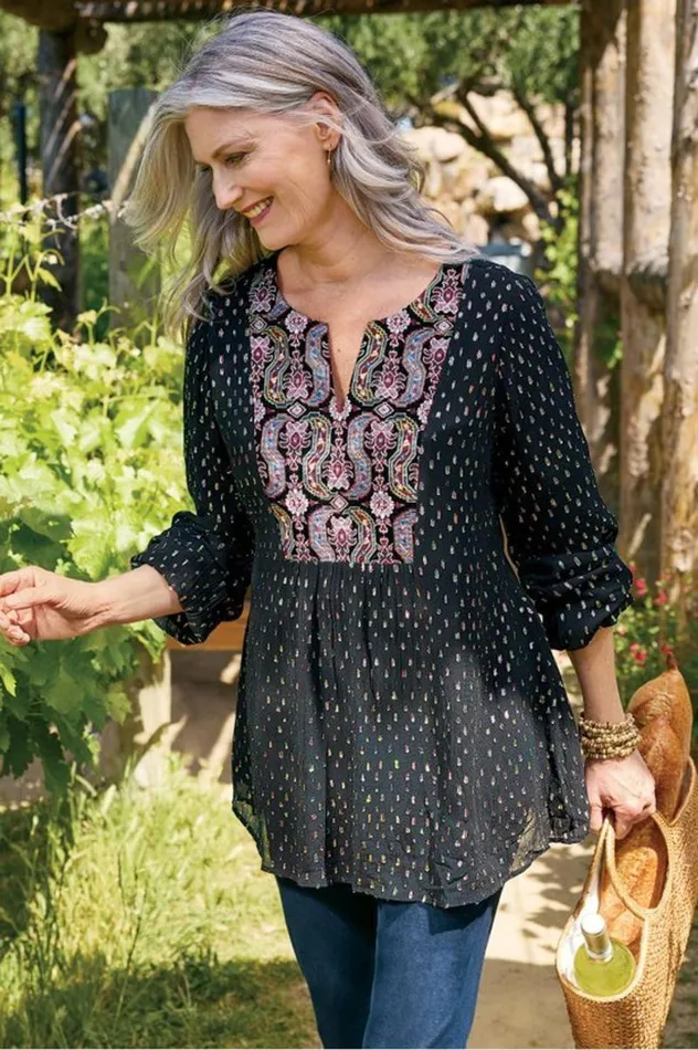 Women Wynn Shimmer Tunic Black Soft Surroundings Tops Women Wynn Shimmer Tunic Black Soft Surroundings Tops