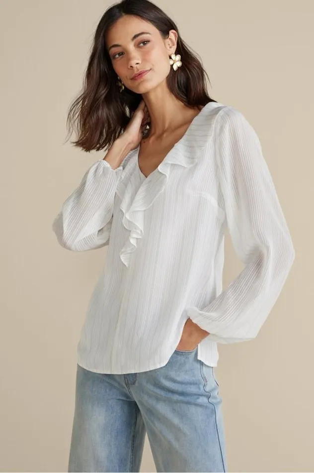 Women Xenia Ruffle Top Purple Floral Soft Surroundings Tops
