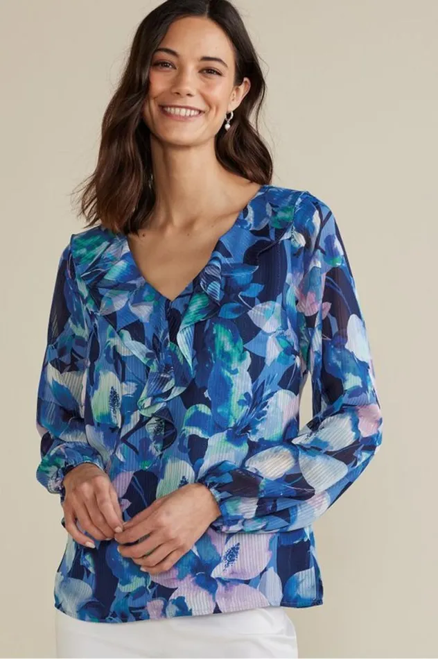Women Xenia Ruffle Top Purple Floral Soft Surroundings Tops Women Xenia Ruffle Top Purple Floral Soft Surroundings Tops