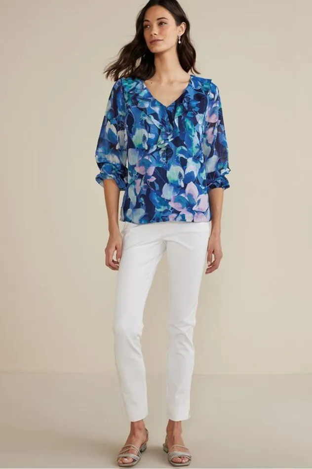 Women Xenia Ruffle Top Purple Floral Soft Surroundings Tops Women Xenia Ruffle Top Purple Floral Soft Surroundings Tops