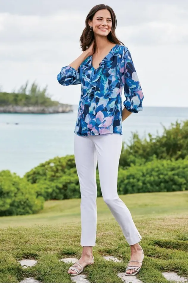 Women Xenia Ruffle Top Purple Floral Soft Surroundings Tops Women Xenia Ruffle Top Purple Floral Soft Surroundings Tops