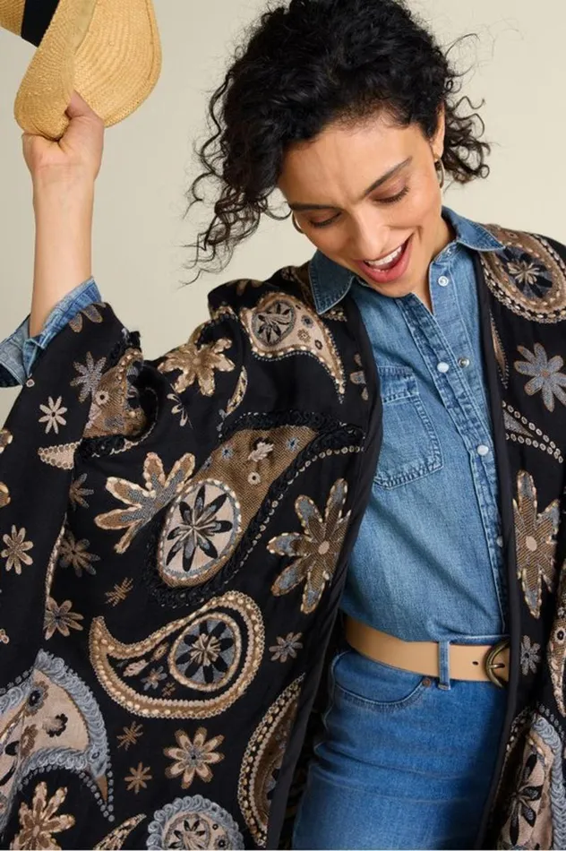 Women Yasmin Embroidered Wrap Black Multi Soft Surroundings Toppers Women Yasmin Embroidered Wrap Black Multi Soft Surroundings Toppers