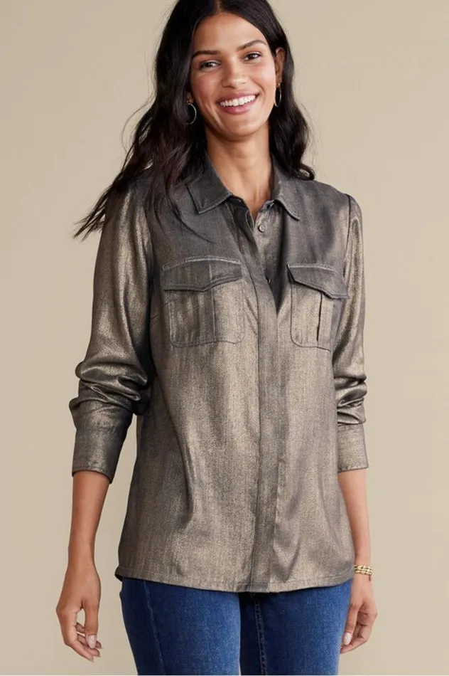 Women Zafina Shirt Metallic Gold Luster Soft Surroundings Tops
