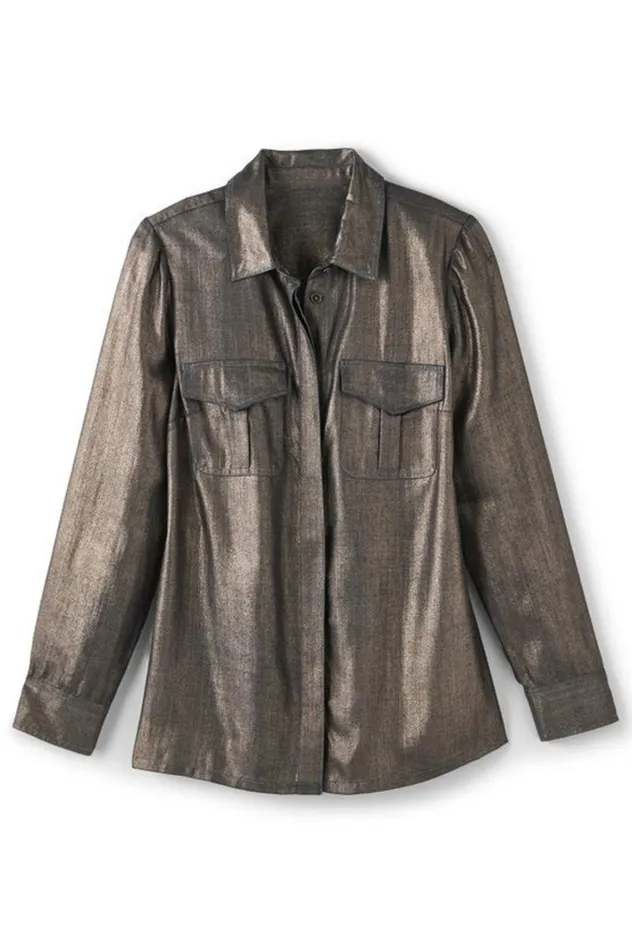 Women Zafina Shirt Metallic Gold Luster Soft Surroundings Tops Women Zafina Shirt Metallic Gold Luster Soft Surroundings Tops