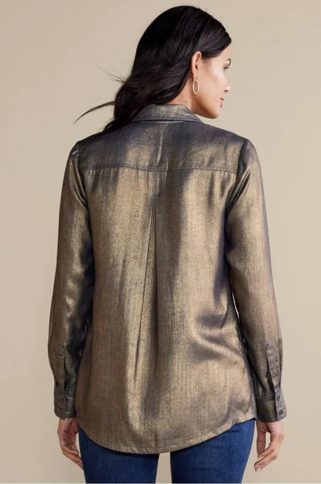 Women Zafina Shirt Metallic Gold Luster Soft Surroundings Tops Women Zafina Shirt Metallic Gold Luster Soft Surroundings Tops