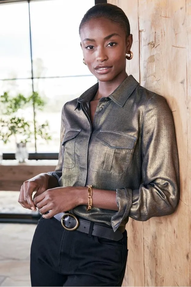 Women Zafina Shirt Metallic Gold Luster Soft Surroundings Tops Women Zafina Shirt Metallic Gold Luster Soft Surroundings Tops