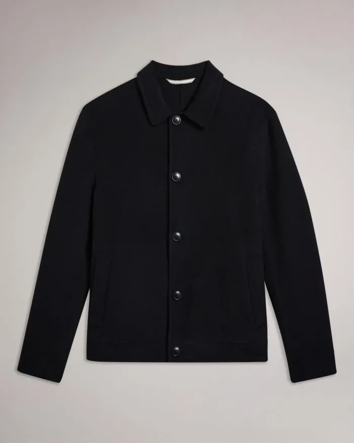 Wool Blend Collared Jacket Navy Men Ted Baker Coats and Jackets