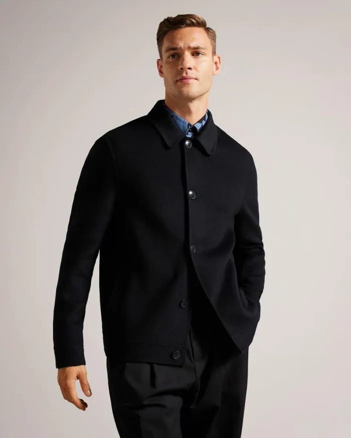 Wool Blend Collared Jacket Navy Men Ted Baker Coats and Jackets Wool Blend Collared Jacket Navy Men Ted Baker Coats and Jackets