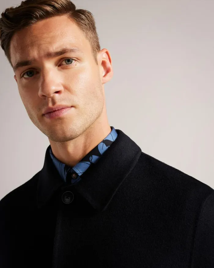 Wool Blend Collared Jacket Navy Men Ted Baker Coats and Jackets Wool Blend Collared Jacket Navy Men Ted Baker Coats and Jackets