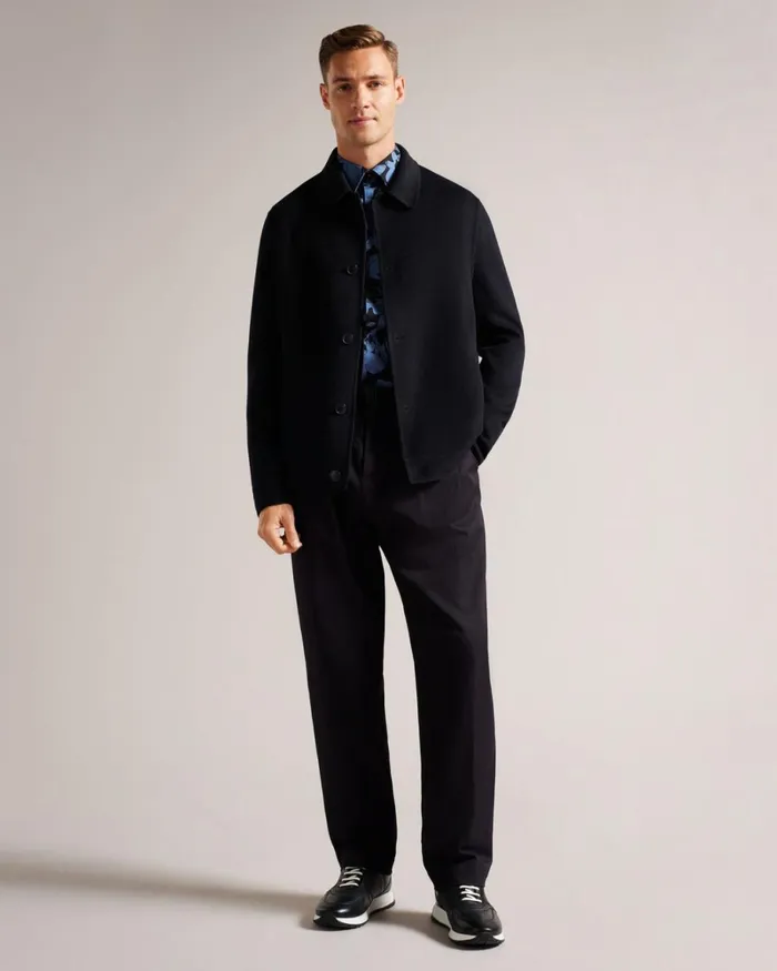 Wool Blend Collared Jacket Navy Men Ted Baker Coats and Jackets Wool Blend Collared Jacket Navy Men Ted Baker Coats and Jackets
